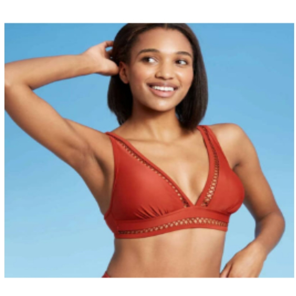 Kona Sol Lattice Trim Bikini Top Sz D/Dd Burnt Orange/Rust Color Tie Back